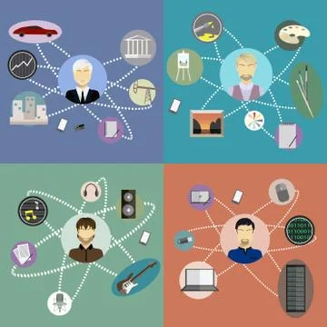 Set of flat profession icon Illustrazione stock