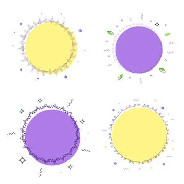 Set of flat promotion round banners. Vivid empty circle frames with random ge Stock Illustration