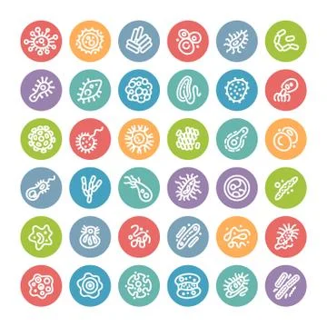 Set of Flat Round Icons with Bacteria and Germs Stock Illustration