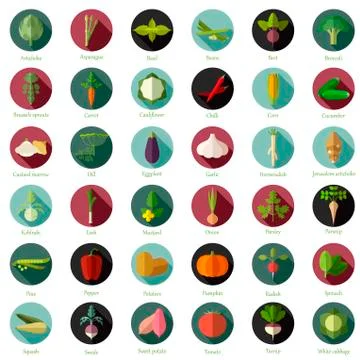 Set of flat round vegetable icons Illustrazione stock
