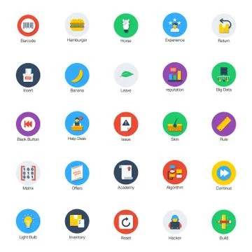 Set Of Flat Rounded Flat Icons Illustration