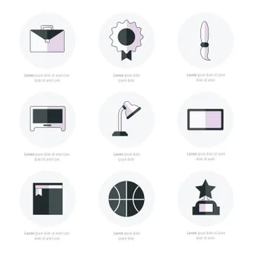 Set of flat school and education icons set black and white color Stock Illustration