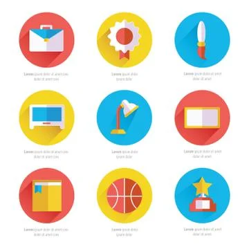 Set of flat school and education icons set Stock Illustration