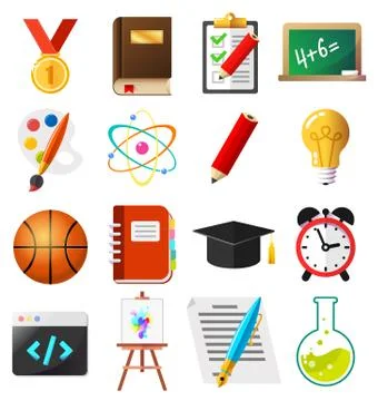 Set of flat school and education icons vector illustration Stock Illustration
