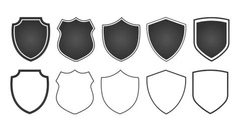 Set of flat shields with contours. Vector illustration isolated on white back Stock Illustration