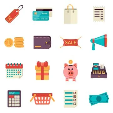 Set of flat shopping icons. Vector sale icons Stock Illustration