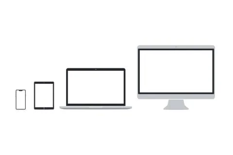 Set of flat smart phone, tablet pc, laptop, desktop pc Stock Illustration