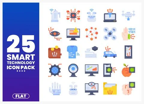 Set of flat smart technology icons for graphic design. Stock Illustration