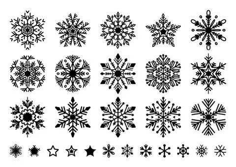 Set of flat snowflakes in line art style Stock Illustration