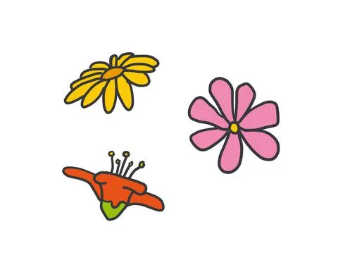Set of flat Spring flower icons in silhouette isolated on white. Stock Illustration