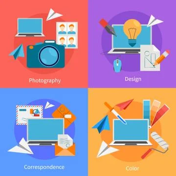 Set Of Flat Square Design Concept Icons 스톡 일러스트