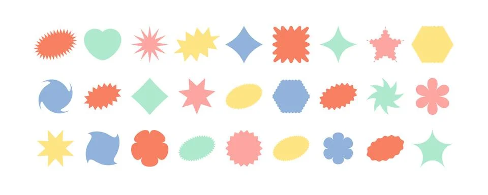 Set of flat starburst speech bubbles. Design elements for promo advertising.. Stock Illustration