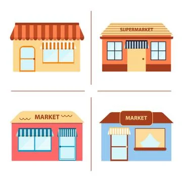 Set of flat store building icons Stock Illustration