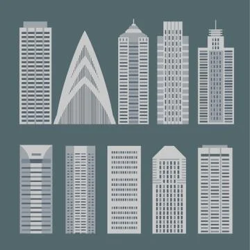 Set of flat style the buildings for backgrounds or game Stock Illustration