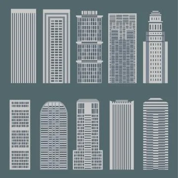 Set of flat style the buildings for backgrounds or game Stock Illustration
