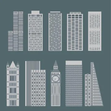 Set of flat style the buildings for backgrounds or game Stock Illustration