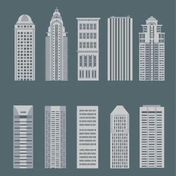 Set of flat style the buildings for backgrounds or game Stock Illustration