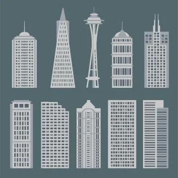 Set of flat style the buildings for backgrounds or game Stock Illustration