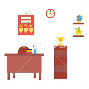 Set of flat style classroom interior objects Stock Illustration