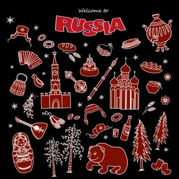 Set of flat style design icons on black background Stock Illustration