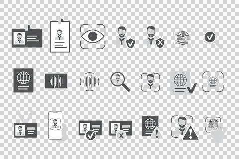 Set of flat-style identity web icons. Collection of authentication icons Illustrazione stock