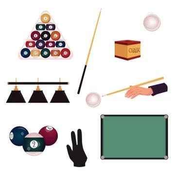 Set of flat style pool, billiard, snooker objects Stockillustratie