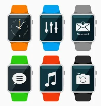 Set of flat style smart watch Stock Illustration