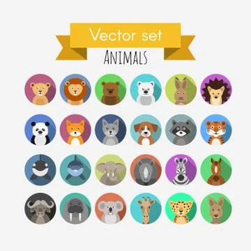 Set of flat style vector avatars of animals Stock Illustration