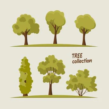 Set of flat stylized trees. Green summer forest tree Stock Illustration