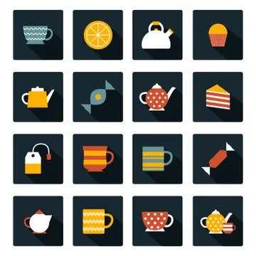 Set of flat tea time icons Stock Illustration
