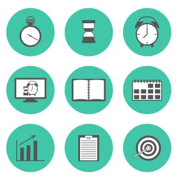 Set of flat time management icons Stock Illustration