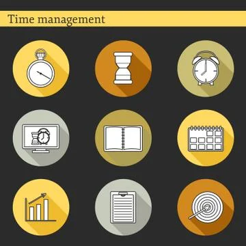 Set of flat time management icons Stock Illustration