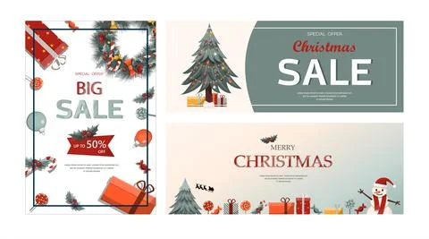 Set of flat vector banners Big Christmas sale. Cartoon Christmas template with 库存插图