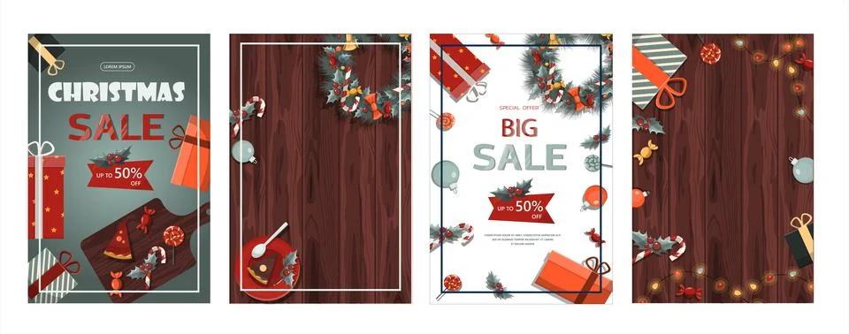 Set of flat vector banners Big Christmas sale. Cartoon Christmas template with Stock Illustration
