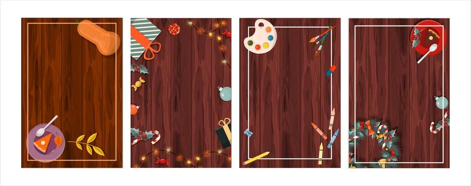 Set of flat vector banners for Christmas, autumn,halloween, school. Cartoon Stock Illustration