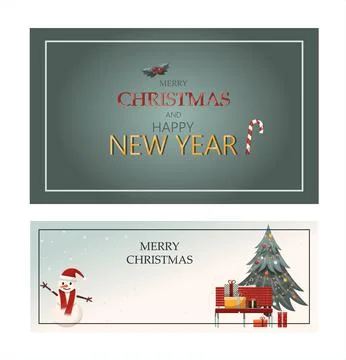 Set of flat vector banners Merry Christmas and happy new year. Cartoon Christmas 库存插图