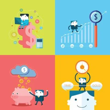 Set of flat vector business concept design Stock Illustration