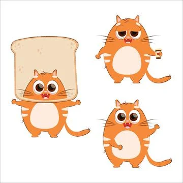 A set of flat vector cute kittens. Cat, flat, kitten, emotion, comic Stock Illustration