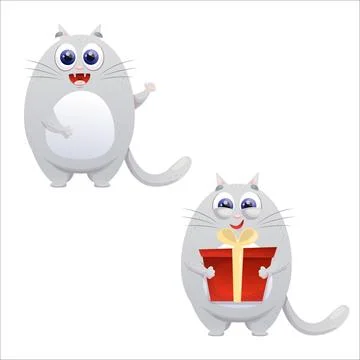 A set of flat vector cute kittens. Cat, flat, kitten, emotion, comic Stock Illustration