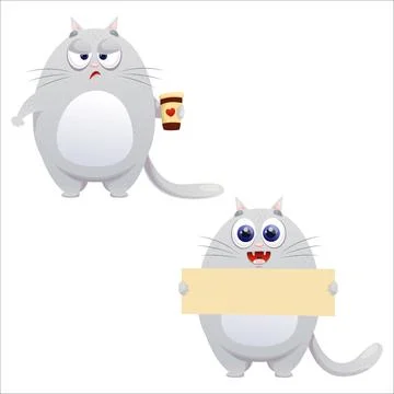 A set of flat vector cute kittens. Cat, flat, kitten, emotion, comic Stock Illustration