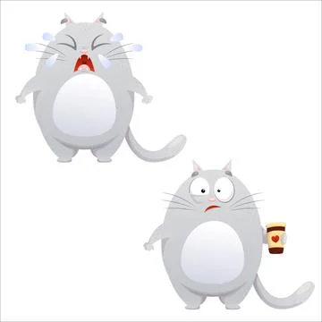 A set of flat vector cute kittens. Cat, flat, kitten, emotion, comic Stock Illustration