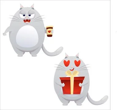 A set of flat vector cute kittens. Cat, flat, kitten, emotion, comic Illustrazione stock