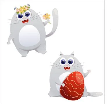 A set of flat vector cute kittens. Cat, flat, kitten, emotion, comic Stock Illustration