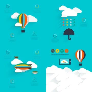 Set of flat vector design of the startup process, cloud storage, Illustrazione stock