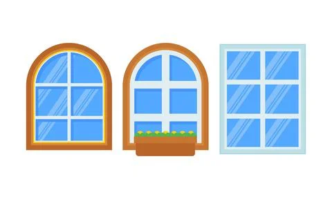 Set of flat vector house windows with glass panes Stock Illustration