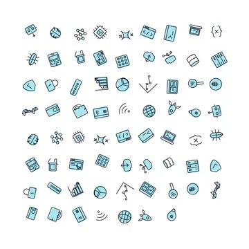 Set of Flat Vector Icons Illustrating Various Digital Technology and Data C.. Иллюстрация