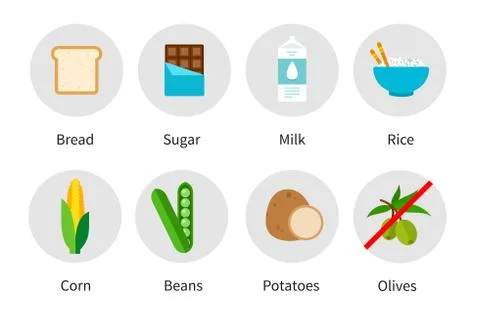 Set flat vector icons keto food pyramid isolated on white background. Ketogenic Stock Illustration