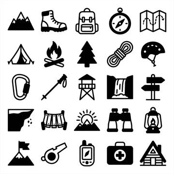 Set of Flat Vector Icons Representing Outdoor Adventure, Camping Equipment,.. Ilustração Stock