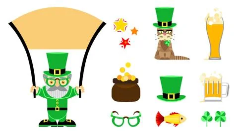 Set of flat vector icons for St. Patrick s Day. Stock Illustration