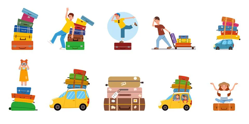 A set of flat vector illustrations on the theme of travel. A big pile of Stock Illustration